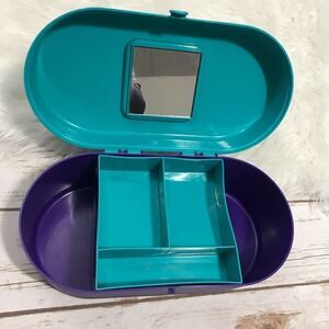 Vintage 90's Travel Case Box Makeup Teal Purple‎ Cosmetic